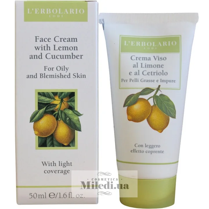 Крем з лимоном і огірком з легким ефектом пудри L`Erbolario Crema Viso al Limone e al Cetriolo 50 мл