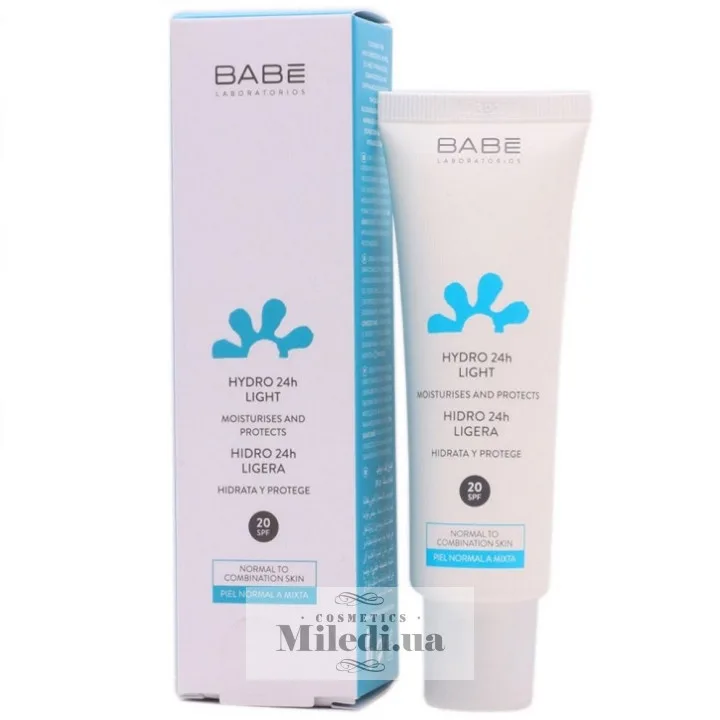 Легкий крем для обличчя 24 г зволоження та захист Babe Laboratorios Hydro 24h Light SPF20 50 мл