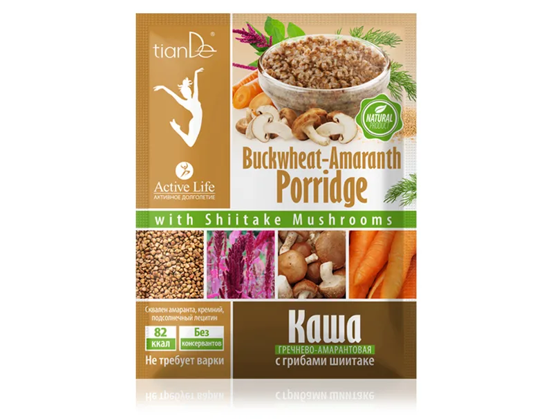 Гречано-амарантова каша з грибами шиїтаке TianDe Active Life Buckwheat-Amaranth Porridge With Shiitake Mushrooms, 35г