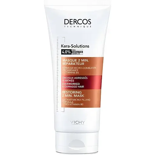 Відновлююча 2-хвилинна маска Vichy Dercos Kera-Solutions для реконструкції поверхні пошкодженого ослабленого волосся 200 мл