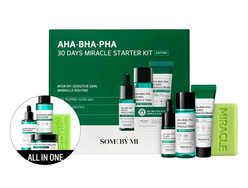 SOME BY MI AHA BHA PHA 30 Days Miracle Starter Kit - Набір мініатюр для проблемної шкіри (тонер, сироватка, крем, мило)