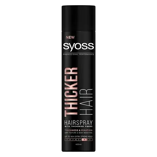Лак для волосся Syoss Thicker Hair, фіксація 4, з волокнами для потовщення волосся, 400 мл