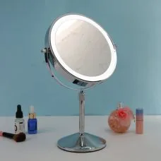 Дзеркало косметичне на стіл двостороннє, діаметр 20см LED підсвічування