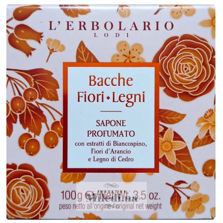 Парфумоване натуральне мило Сади Ломбардії L`Erbolario Sapone Profumato Bacche Fiori Legni 100 г