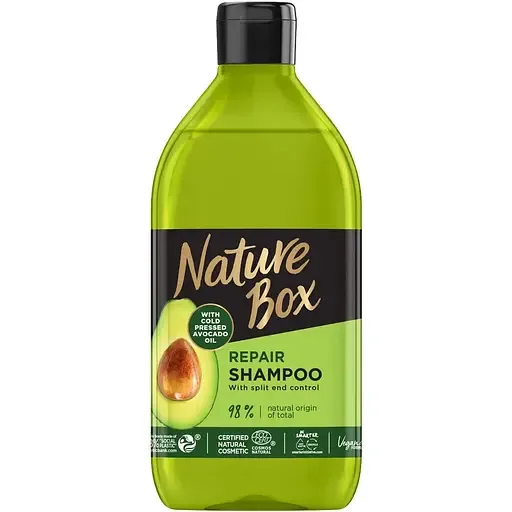 Шампунь Nature Box для відновлення волосся і проти посічених кінчиків з олією авокадо холодного віджиму 385 мл