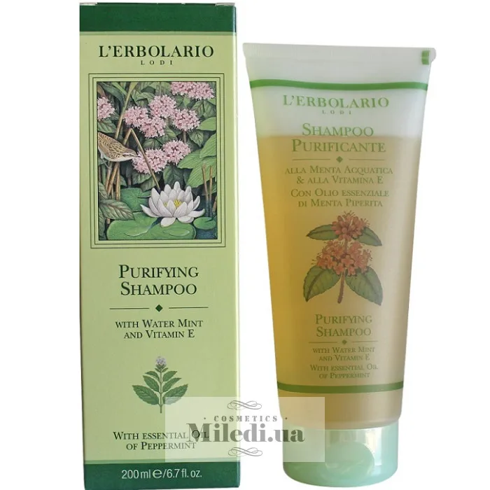 Шампунь для глибокого очищення з м'ятою і вітаміном Е L`Erbolario Shampoo Purificante alla Menta alla Vitamina E 200 мл