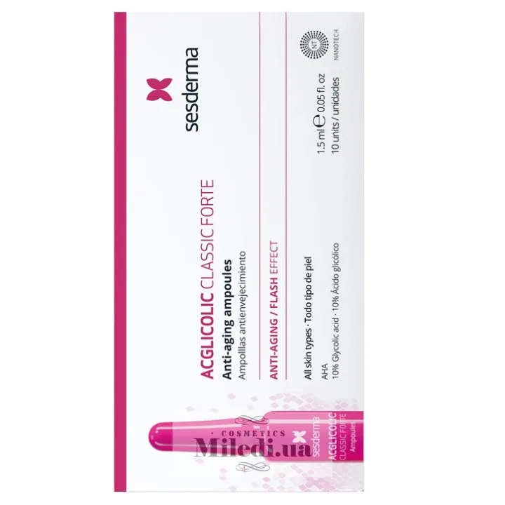 Ампули з 10% гліколевою кислотою Sesderma Laboratories Acglicolic Classic Forte Anti-Aging Ampoules 10х1,5 мл