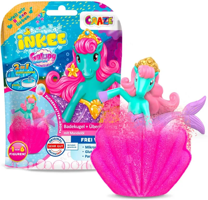 Бомбочка для ванни дитяча з іграшкою-сюрпризом CRAZE INKEE Galupy Mermaid 100 г аромат солодкої вати 1 шт. (SKU-397) (SKU-397)