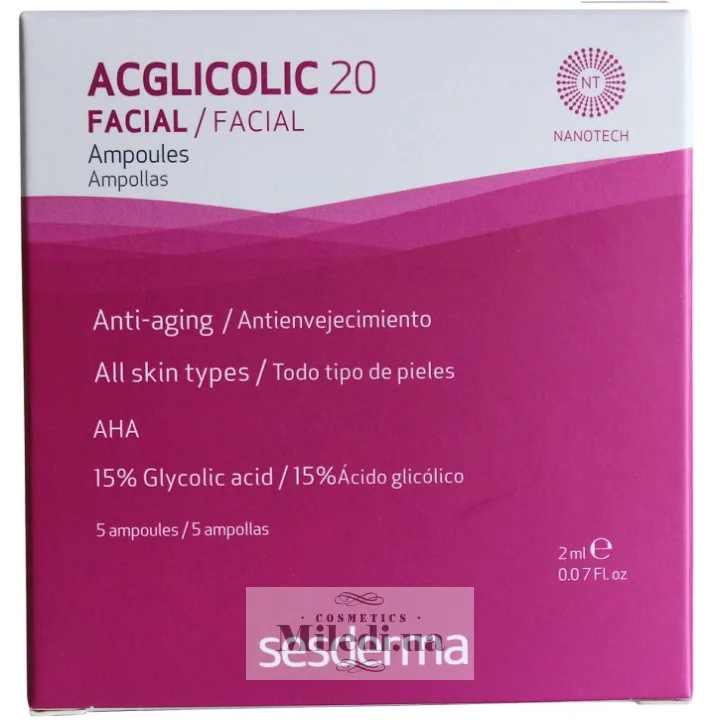Ампули з 15% гліколевою кислотою сильні Sesderma Laboratories Acglicolic 20 Ampoules 5х2 мл