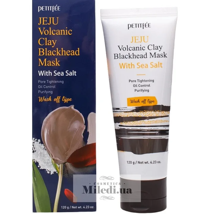 Маска з вулканічним попелом Petitfee Jeju Volcanic Clay Blackhead Mask With Sea Salt 120 г