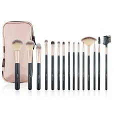 Набір пензлів для макіяжу професійний ANMOR Professional makeup brush set Pink Gold чорний (15шт)