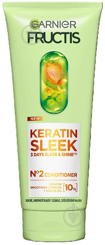Кондиціонер Garnier Fructis ля пухнастого та сухого волосся для розгладження та надання блиску Keratin sleek 200 мл