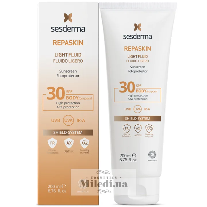 Сонцезахисний флюїд для тіла Sesderma Laboratories Repaskin Light Fluid Body Sunscreen SPF30 200 мл