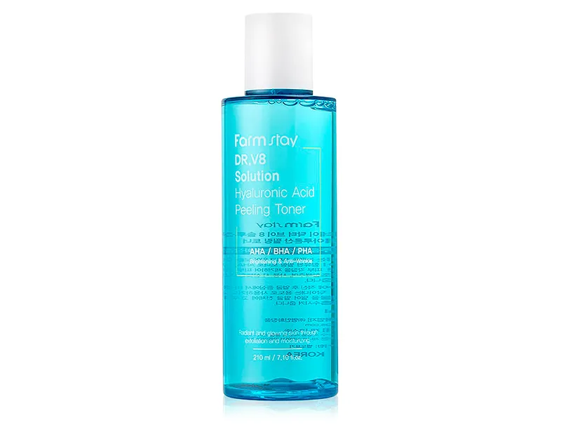 Пілінг-тонер для обличчя з гіалуроновою кислотою FarmStay DR.V8 Solution Hyaluronic Acid Peeling Toner, 210мл