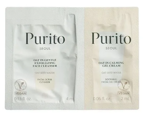 Purito Seoul Oat Duo (Oat Cream 2ml+Oat Cleanser 4ml) – набір тестерів крем-гелю та пінки з насінням вівса