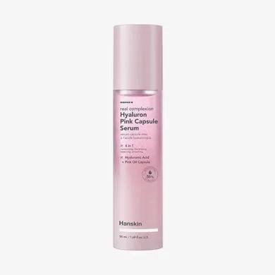 Hanskin Real Complexion Hyaluron Pink Capsule Serum – сироватка для сяяння шкіри зі зволожуючими капсулами 50 мл