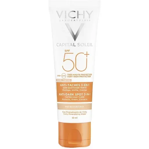 Сонцезахисний крем проти пігментних плям 3 в 1 Vichy Idеal Soleil з тонуючим ефектом SPF 50+ 50 мл (M9740000)