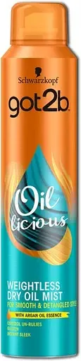 Спрей-масло для волосся Got2b Weightless finish dry oil mist, з маслом Аргана, 200 мл