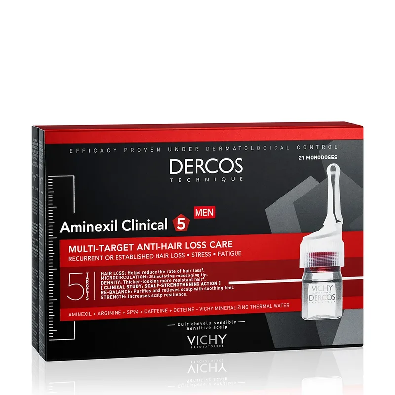 Засіб від випадання волосся для чоловіків Vichy Dercos Aminexil Clinical 5 Homme 21 разова доза (3337875522748)