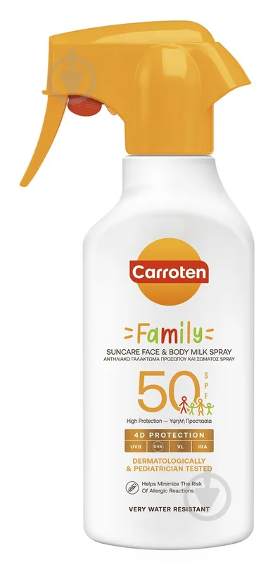 Молочко сонцезахисне Carroten FAMILY SUNCARE FACE AND BODY MILK SPRAY SPF50 270 мл