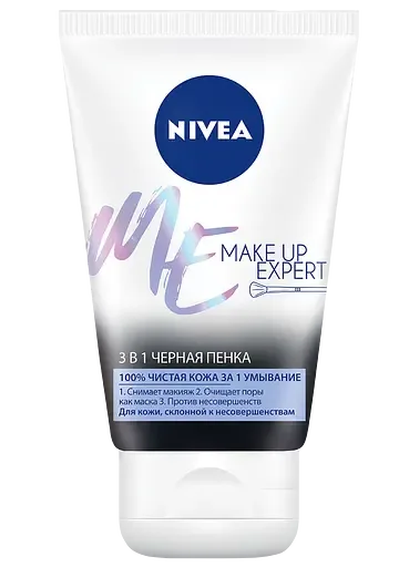 Чорна пінка для вмивання Nivea Make up Еxpert, для жирної шкіри, із чорним вугіллям, 100 мл (86475)