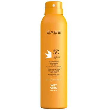 Сонцезахисний водостійкий спрей SPF 50 з прозорою текстуроюBabe Laboratorios Transparent Sunscreen Wet Skin SPF 50
