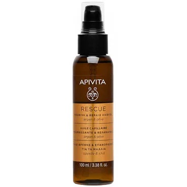 Олія для волосся ЖИВЛЕННЯ ТА ВІДНОВЛЕННЯ з арганією та оліямиApivita Rescue Hair Oil With Argan Oil & Olive