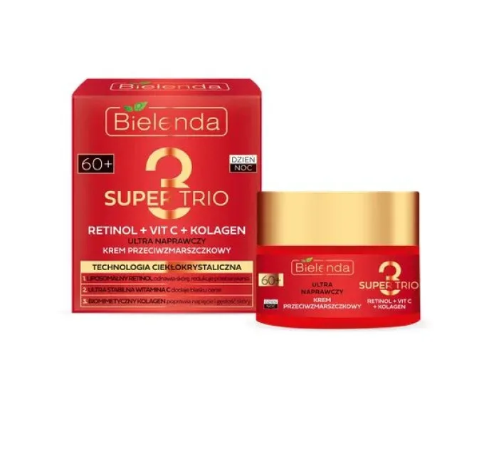 Відновлювальний крем для обличчя проти зморшок 60+ "день/ніч" - Super Trio Retinol + Vit C + Kolagen (пом`ята упаковка)