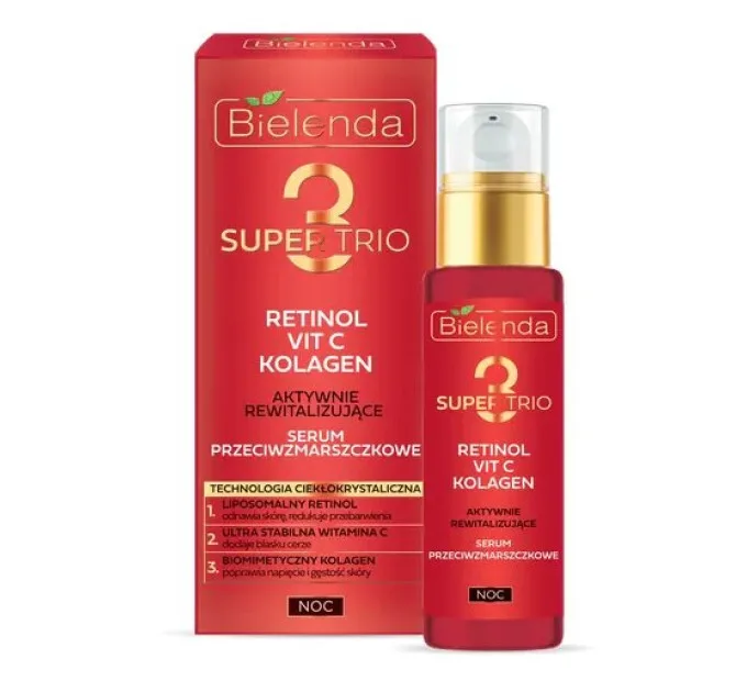 Нічна сироватка проти зморшок для обличчя - Super Trio Retinol + Vit C + Kolagen