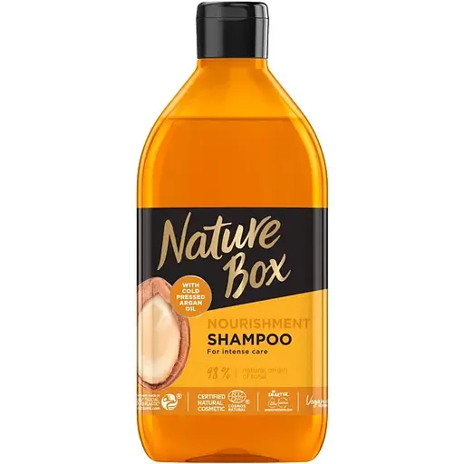 Шампунь Nature Box для живлення та інтенсивного догляду за волоссям з аргановою олією холодного віджиму 385 мл