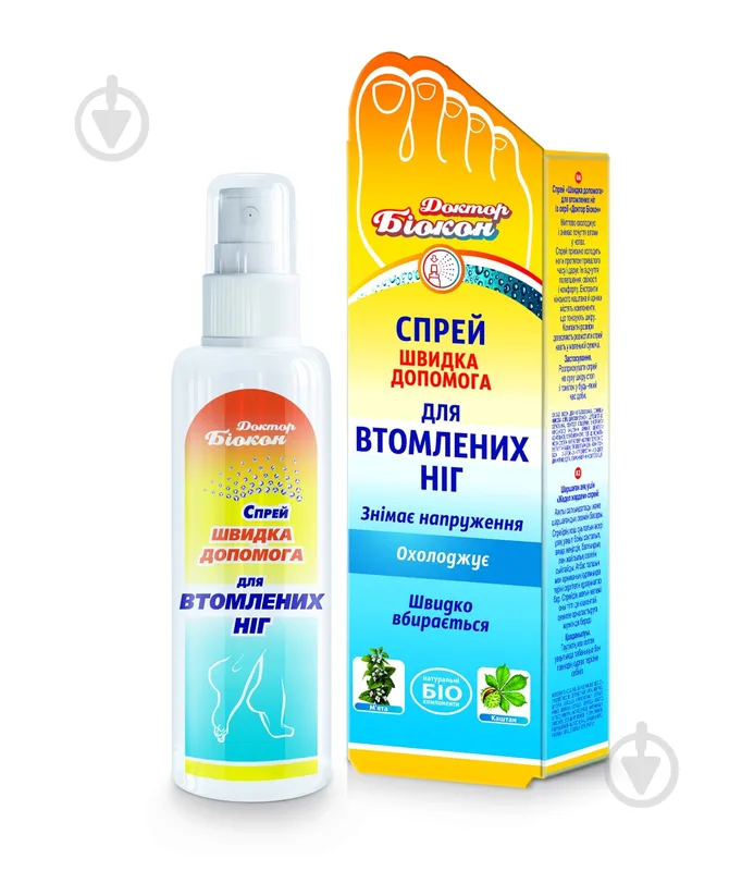 Спрей Доктор Біокон Швидка допомога для втомлених ніг, 100 мл