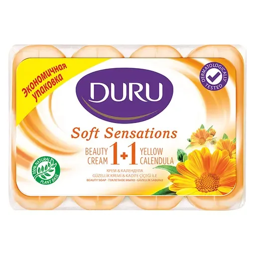 Мило Duru 1+1 Soft Sensations Календула зі зволожуючим кремом, 4 шт. по 80 г