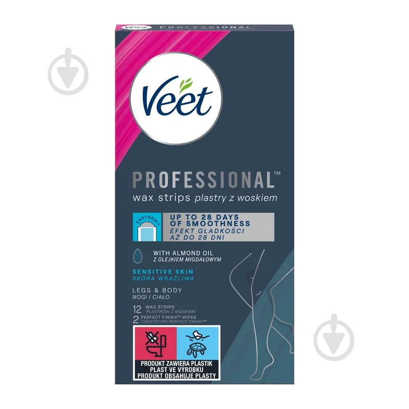 Воскові смужки для депіляції Veet Professional для чутливої шкіри, з олією мигдалю, 12 шт.