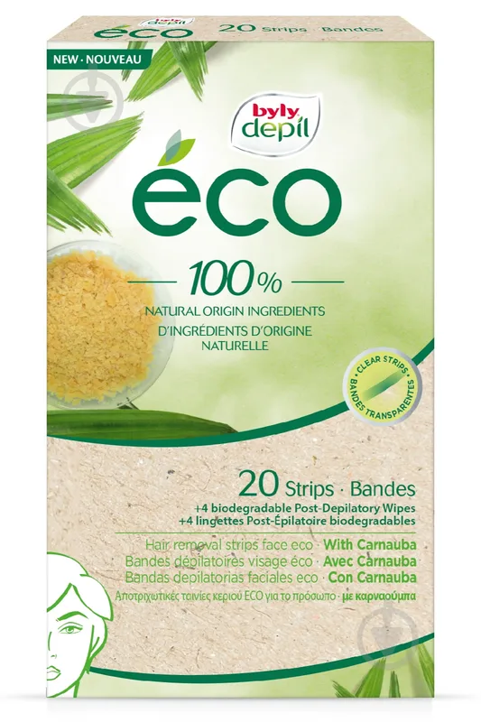 Воскові смужки Byly Eco Waxing Strips для депіляції шкіри обличчя 20 шт./уп.