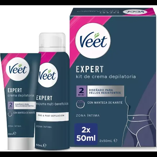 Набір для видалення волосся Veet Expert для інтимних зон тіла, крем для видалення волосся для жінок 50 мл і пінка Multi-Benefits 50 мл