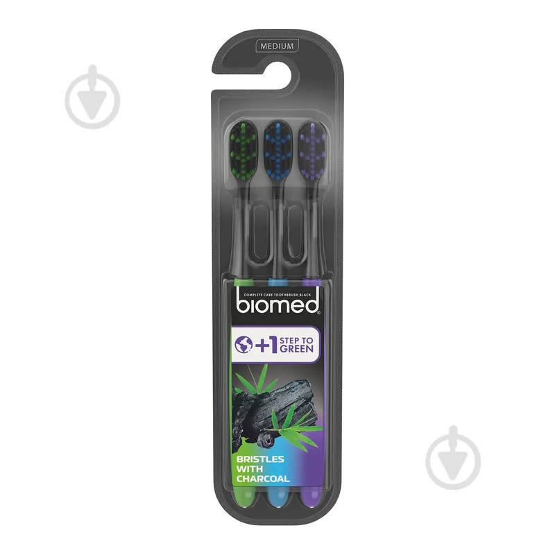 Набір зубних щіток BioMed Black середньої жорсткості 3 шт.