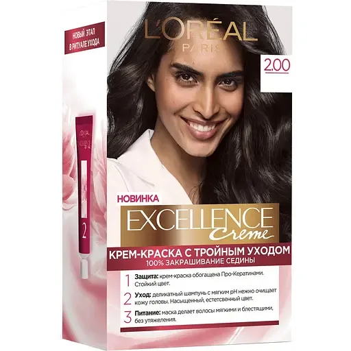 Фарба для волосся L’Oréal Paris Excellence Creme, тон 2.00 (темно-коричневий), 176 мл (A9948300)