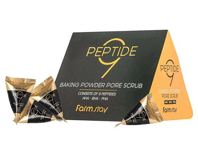 Содовий скраб для обличчя з пептидним комплексом та амінокислотами FarmStay Peptide 9 Baking Powder Pore Scrub