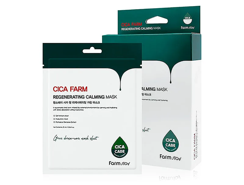 Відновлююча тканинна маска для обличчя з центелою FarmStay Cica Farm Regenerating Calming Mask, 10шт