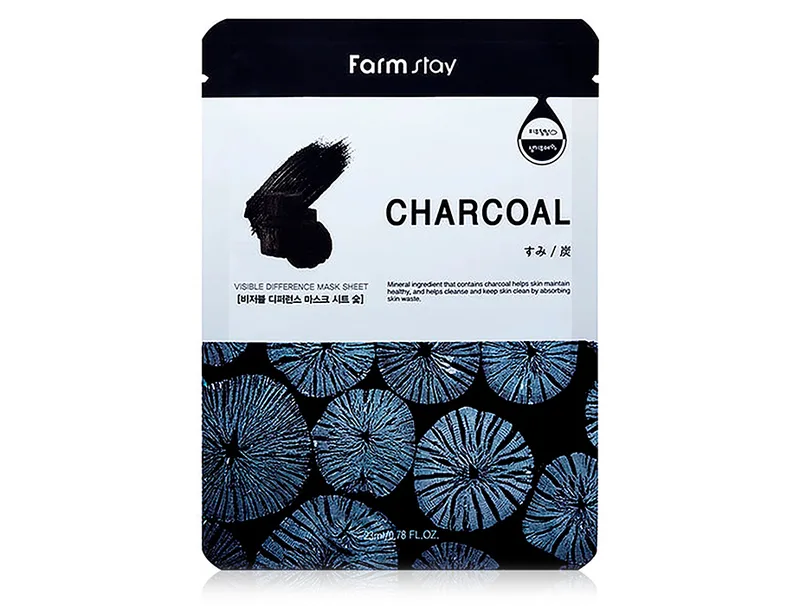 Матируюча тканинна маска з вугіллям проти чорних крапок та прищів FARMSTAY VISIBLE DIFFERENCE MASK SHEET CHARCOAL - Фармстей купити