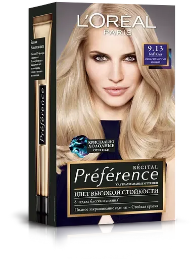 Фарба для волосся L'Oréal Paris Preference, відтінок 9,13 (Байкал. Світло-світло-русявий попелястий золотистий), 174 мл (A8556901)