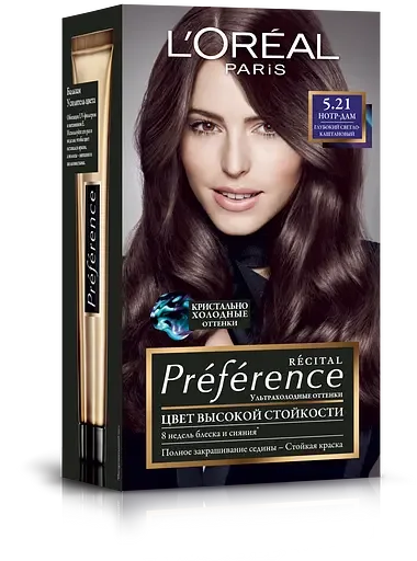 Фарба для волосся L'Oréal Paris Preference, відтінок 5.21 (Нотр-дам. Глибокий світло-каштановий), 174 мл (A8454401)