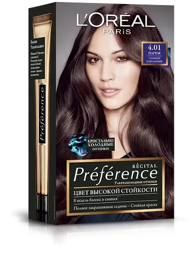 Фарба для волосся L'Oréal Paris Preference, відтінок 4,01 (Париж. Глибокий каштан), 174 мл (A8454501)