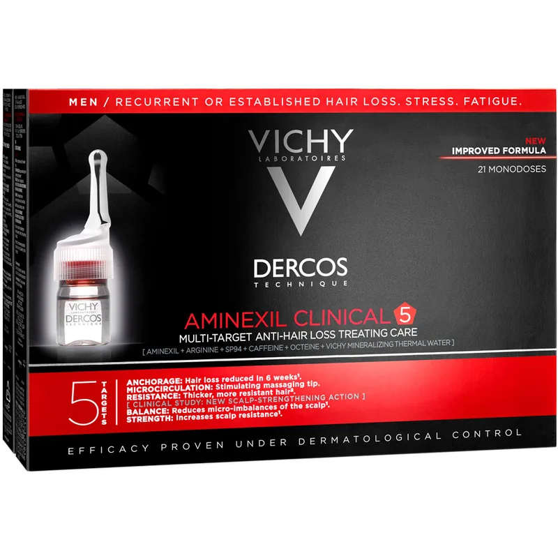 Засіб Vichy (Віши) Dercos Aminexil Clinical 5 проти випадіння волосся комплексної дії для чоловіків (монодози 21 х 6 мл)