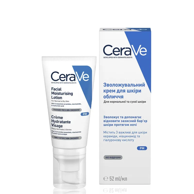 Крем зволожувальний нічний CeraVe PM Facial Moisturising Lotion для нормальної та сухої шкіри обличчя (1738486889)