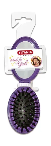 Масажна складна щітка для волосся із дзеркалом Titania Girl, 8,5 см, ліловий (1774 Girl лил)
