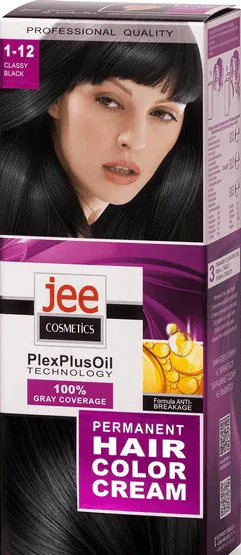 Стійка крем-фарба для волосся Jee Cosmetics відтінок 1-12 Cтильний чорний