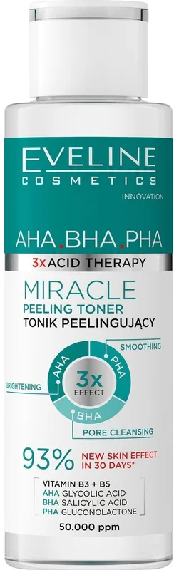 Пілінг-тонер для обличчя Eveline Cosmetics 3xAcid Therapy AHA-BHA-PHA для сяяня та вирівнювання тону 110 мл