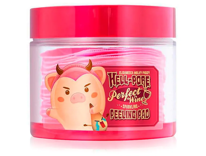 Диски для пілінгу обличчя на основі ігристого вина Elizavecca Milky Piggy Hell-Pore Perfect Wine Sparkling Peeling Pad, 30шт