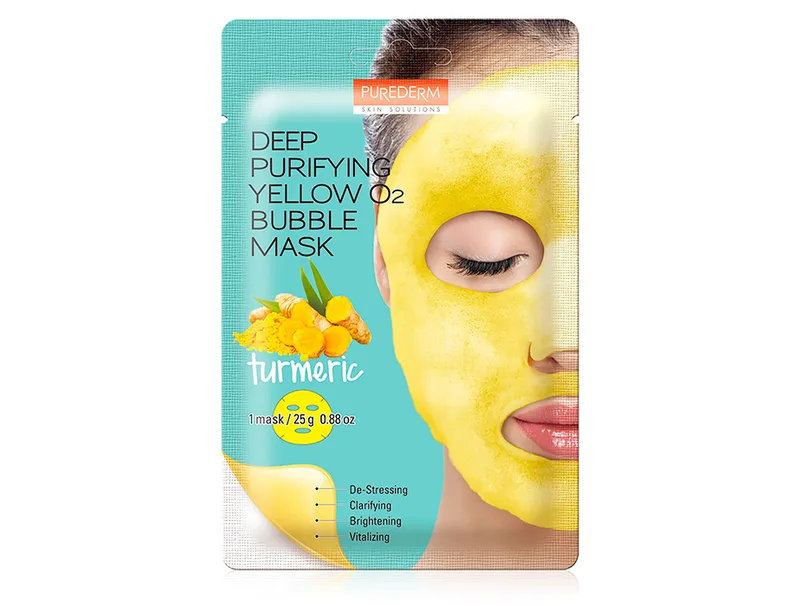 Глибоко очищаюча киснева маска для обличчя з екстрактом куркуми Purederm Deep Purifying Yellow O2 Bubble Mask Turmeric
